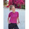 imageArachampampCloz Womens Summer Scalloped Short Sleeve Tops Textured ShirtsHot Pink