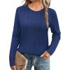 imageArachampampCloz Womens Fall Textured Soft Sweaters Scalloped Neck Long Sleeve ShirtsNavy