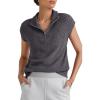 imageArachampampCloz Womens Summer Cap Sleeve Sweater Vest 2025 Spring Casual Quarter Zip Hollow Out Crochet Polo V Neck TopsDark Grey