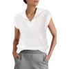 imageArachampampCloz Womens Summer Cap Sleeve Sweater Vest 2025 Spring Casual Quarter Zip Hollow Out Crochet Polo V Neck TopsOffwhite