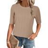 imageArachampampCloz Womens Summer Scalloped Short Sleeve Tops Textured ShirtsApricot