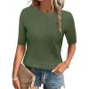 imageArachampampCloz Womens Summer Scalloped Short Sleeve Tops Textured ShirtsArmy Green