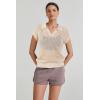 imageArachampampCloz 2025 Womens Crochet Cap Sleeve Knit Tops Spring Summer Shirts Lightweight Collared Hollow Out Casual BlousesApricot