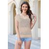 imageArachampampCloz 2025 Womens Crochet Cap Sleeve Knit Tops Spring Summer Shirts Lightweight Collared Hollow Out Casual BlousesApricot