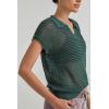 imageArachampampCloz 2025 Womens Crochet Cap Sleeve Knit Tops Spring Summer Shirts Lightweight Collared Hollow Out Casual BlousesGreen