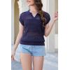 imageArachampampCloz 2025 Womens Crochet Cap Sleeve Knit Tops Spring Summer Shirts Lightweight Collared Hollow Out Casual BlousesNavy