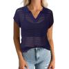 imageArachampampCloz 2025 Womens Crochet Cap Sleeve Knit Tops Spring Summer Shirts Lightweight Collared Hollow Out Casual BlousesNavy