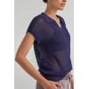 imageArachampampCloz 2025 Womens Crochet Cap Sleeve Knit Tops Spring Summer Shirts Lightweight Collared Hollow Out Casual BlousesNavy