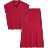imageArachampampCloz Womens Soft 2 Piece Sets Summer Polo Shirt and Midi Skirt Sweaters Outfits 2025Red