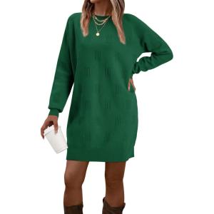 imageArachampampCloz Womens Fall Fashion 2024 Sweater Dress Oversized Crew Neck Long Sleeve Knit Pullover Winter ClothesGreen