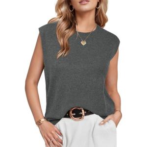 imageArachampampCloz Womens Non See Through Crew Neck Cap Sleeve Vest Tops Loose Fit Summer Trendy Casual Sweaters 2025Dark Grey5046