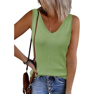 imageArachampampCloz Womens Non See Through Double VNeck Summer Casual Tanks 2025Leaves Green