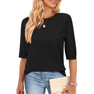 imageArachampampCloz Womens Wool Blend Summer Seamless Half Sleeve Tops 2025Black