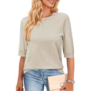 imageArachampampCloz Womens Wool Blend Summer Seamless Half Sleeve Tops 2025Khaki