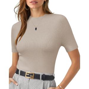 imageArachampampCloz Womens Wool Blend Summer Seamless Tops Slim Fit Shirts 2025Beige