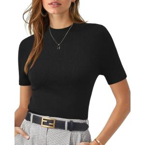 imageArachampampCloz Womens Wool Blend Summer Seamless Tops Slim Fit Shirts 2025Black