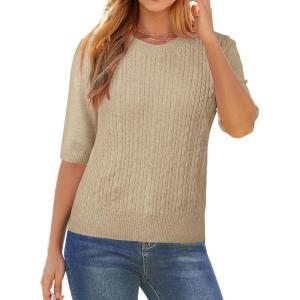 imageArachampampCloz Womens Wool Blend Old Money Cable Knit Elbow Sleeve Sweaters 2025Apricotcable