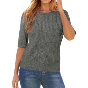 imageArachampampCloz Womens Wool Blend Old Money Cable Knit Elbow Sleeve Sweaters 2025Dark Graycable
