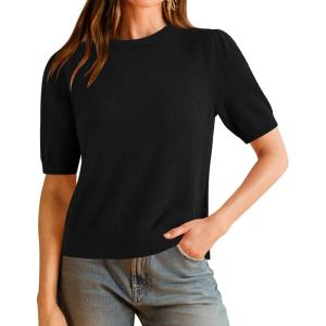 imageArachampampCloz Womens Wool Blend Soft Fuzzy Puff Sleeve Cute Casual Fall Sweaters 2025Black