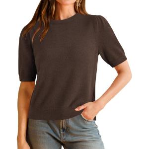 imageArachampampCloz Womens Wool Blend Soft Fuzzy Puff Sleeve Cute Casual Fall Sweaters 2025Dark Brown