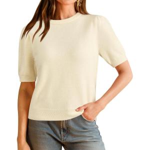 imageArachampampCloz Womens Wool Blend Soft Fuzzy Puff Sleeve Cute Casual Fall Sweaters 2025Light Apricot Cream