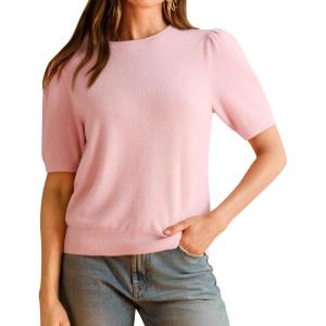 imageArachampampCloz Womens Wool Blend Soft Fuzzy Puff Sleeve Cute Casual Fall Sweaters 2025Light Pink