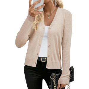 imageArachampampCloz Womens Wool Blend Summer Business Casual Cardigan Sweaters 2025Aapricot