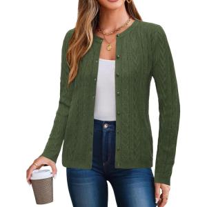 imageArachampampCloz Womens Cable Knit Fall Soft Lightweight Sweater Cardigans 2025Army Green