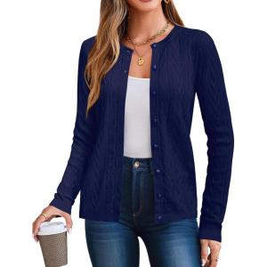 imageArachampampCloz Womens Cable Knit Fall Soft Lightweight Sweater Cardigans 2025Navy Blue