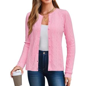 imageArachampampCloz Womens Cable Knit Fall Soft Lightweight Sweater Cardigans 2025Pink