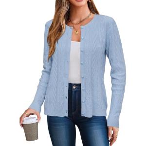 imageArachampampCloz Womens Cable Knit Fall Soft Lightweight Sweater Cardigans 2025Sky Blue