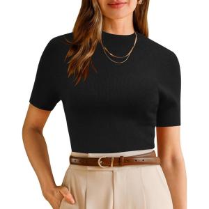 imageArachampampCloz Womens Wool Blend Summer Fall Seamless Rip Resistant Tops Opaque ShirtsBlack