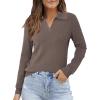 imageArachampampCloz Womens Wool Blend Summer Fall Tops Business Casual Polo Shirts 2025Long Sleevecoffee