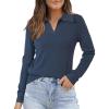imageArachampampCloz Womens Wool Blend Summer Fall Tops Business Casual Polo Shirts 2025Long Sleevedark Blue