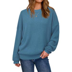 imageArachampampCloz Womens Wool Blend Oversized Sweaters Crewneck Casual Fall Outfits Fashion TopsBlue