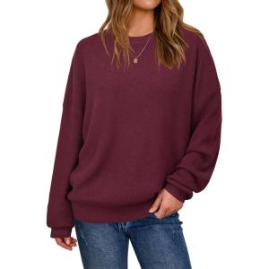 imageArachampampCloz Womens Wool Blend Oversized Sweaters Crewneck Casual Fall Outfits Fashion TopsBurgundy