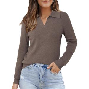imageArachampampCloz Womens Wool Blend Summer Fall Tops Business Casual Polo Shirts 2025Long Sleevecoffee