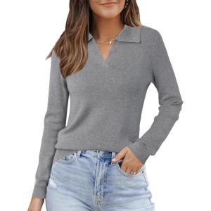 imageArachampampCloz Womens Wool Blend Summer Fall Tops Business Casual Polo Shirts 2025Long Sleevedark Gray