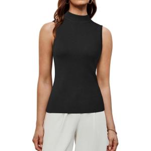imageArachampampCloz Womens Wool Blend Sweater Soft Mock Neck Fall Casual Tank 2025Black