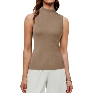 imageArachampampCloz Womens Wool Blend Sweater Soft Mock Neck Fall Casual Tank 2025Camel
