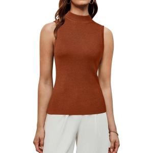 imageArachampampCloz Womens Wool Blend Sweater Soft Mock Neck Fall Casual Tank 2025Caramel