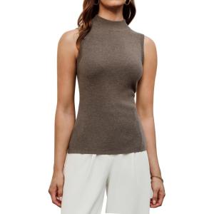 imageArachampampCloz Womens Wool Blend Sweater Soft Mock Neck Fall Casual Tank 2025Coffee
