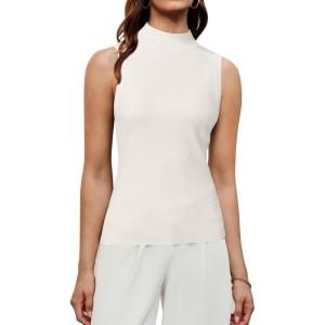 imageArachampampCloz Womens Wool Blend Sweater Soft Mock Neck Fall Casual Tank 2025Offwhite