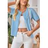 imageArachampampCloz Womens 2025 Summer Lightweight Cropped Cardigan Short Sleeve Crew Neck Bolero Shrug Casual TopLight Blue
