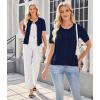 imageArachampampCloz Womens 2025 Summer Lightweight Cropped Cardigan Short Sleeve Crew Neck Bolero Shrug Casual TopNavy