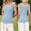 imageArachampampCloz Womens Wool Blend Sweaters Non See Through Double VNeck AllSeason Tank 2025Light Blue