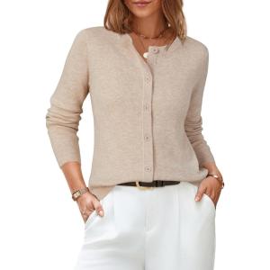 imageArachampampCloz Womens 2025 Summer Lightweight Cropped Cardigan Short Sleeve Crew Neck Bolero Shrug Casual TopAapricot