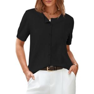 imageArachampampCloz Womens 2025 Summer Lightweight Cropped Cardigan Short Sleeve Crew Neck Bolero Shrug Casual TopBlack
