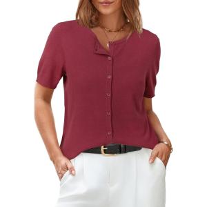 imageArachampampCloz Womens 2025 Summer Lightweight Cropped Cardigan Short Sleeve Crew Neck Bolero Shrug Casual TopDark Red