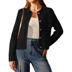 imageArachampampCloz Womens Wool Blend Cropped Jacket Fall Fashion Button Down Shackets 2025Black
